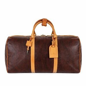 Etro Milano Paisley Coated Canvas Vachetta Leather Boston Weekend Travel Bag